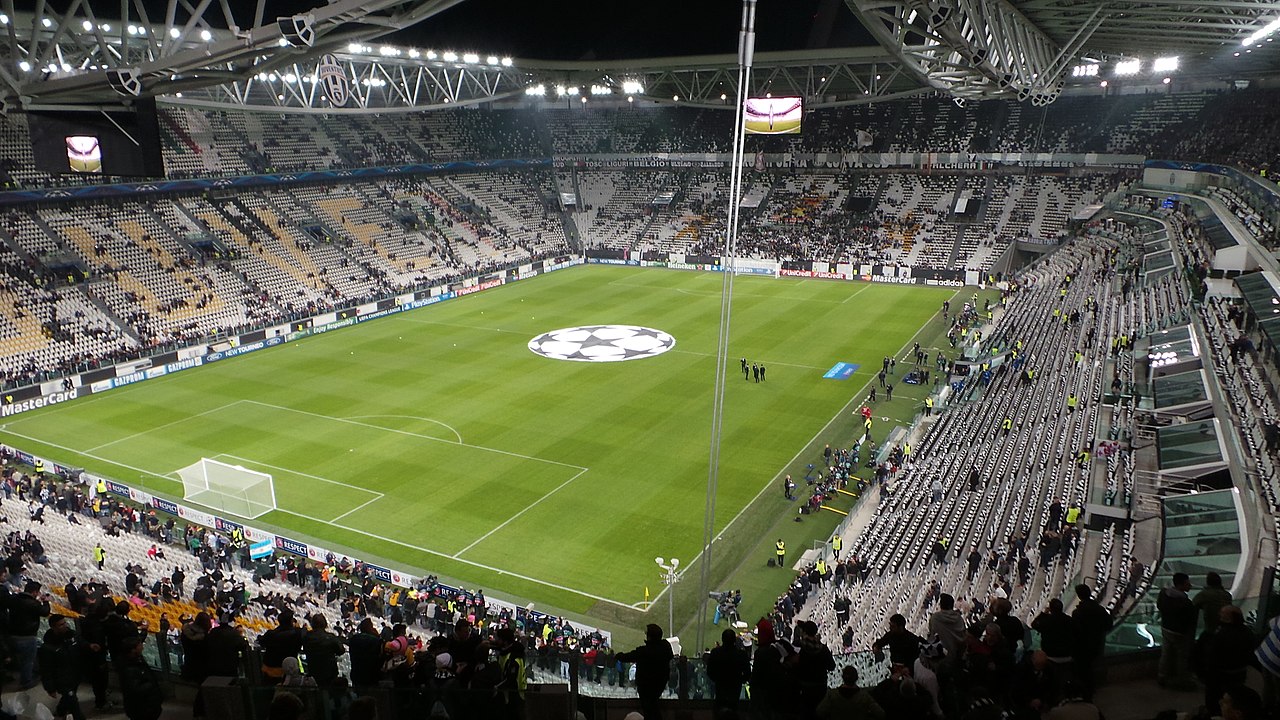 Image of the pitch at Juventus stadium taken from the stands