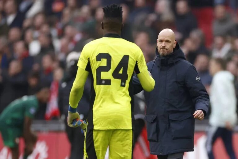 Man Utd's Andre Onana and Erik ten Hag