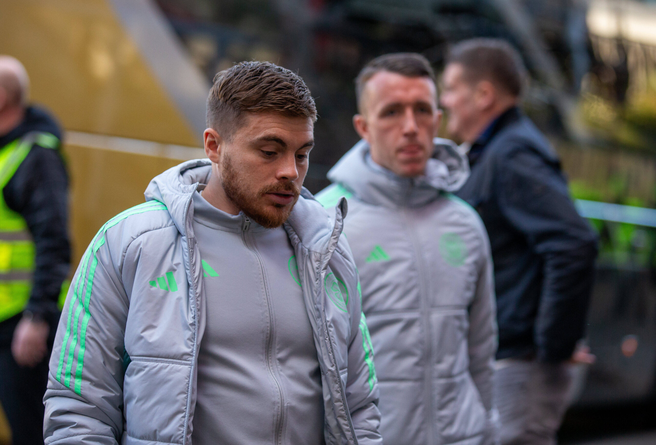 Celtic players arrive before match with Hearts