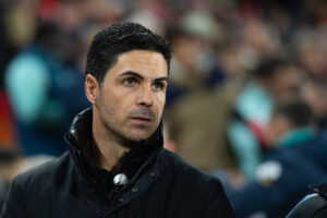 Mikel Arteta watches on from the touch line