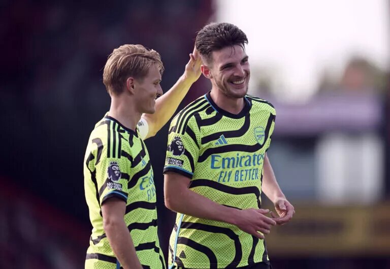 Declan Rice and Martin Odeegaard during a match