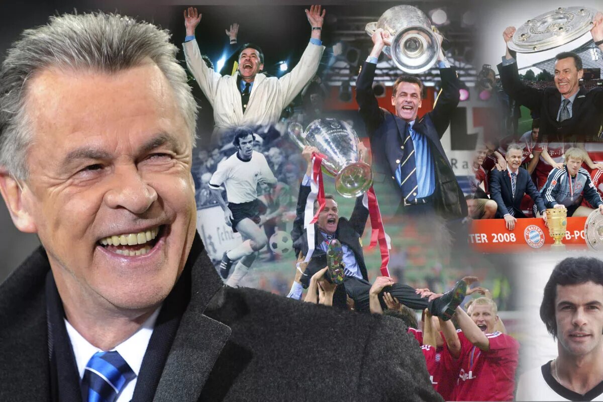 Photo montage honouring Ottmar Hitzfeld's career ahead of his 75th birthday
