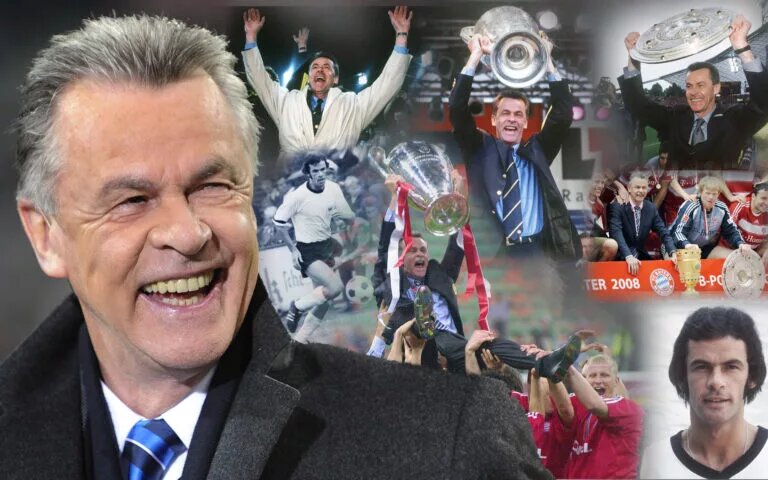 Photo montage honouring Ottmar Hitzfeld's career ahead of his 75th birthday