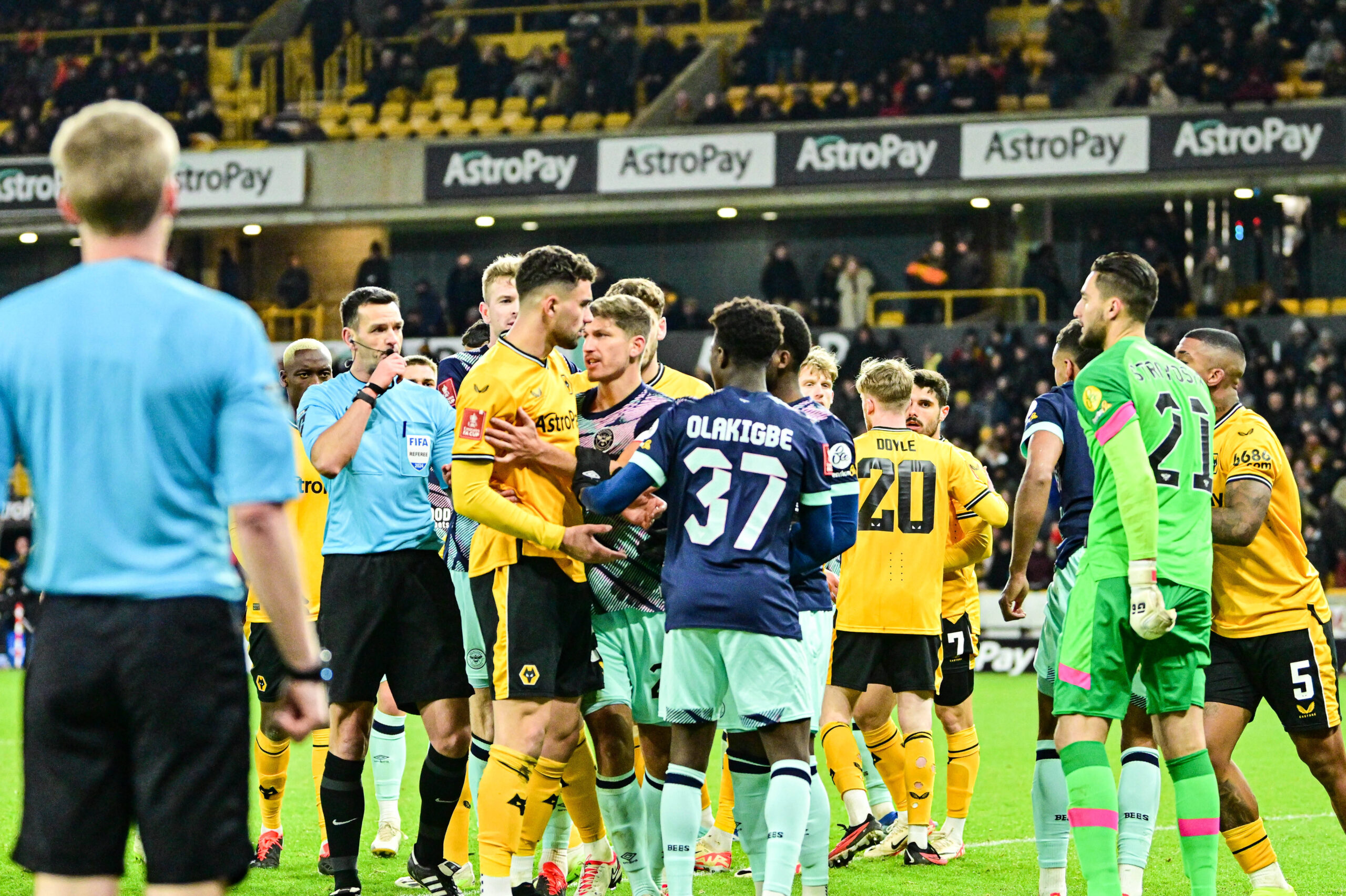 Tempers flare between Wolves players and opposition during a match