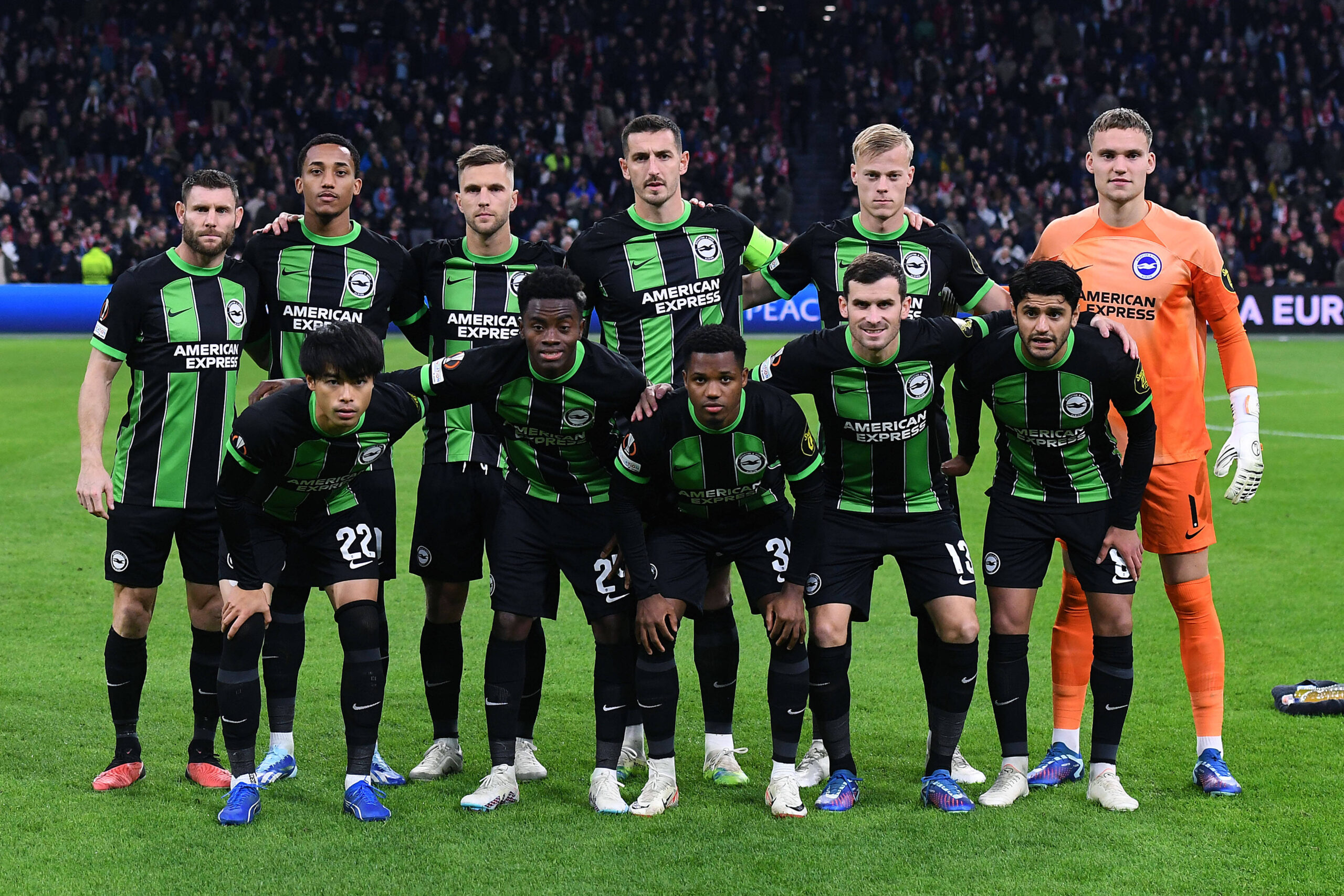 Brighton players posing before their European fixture against Ajax.