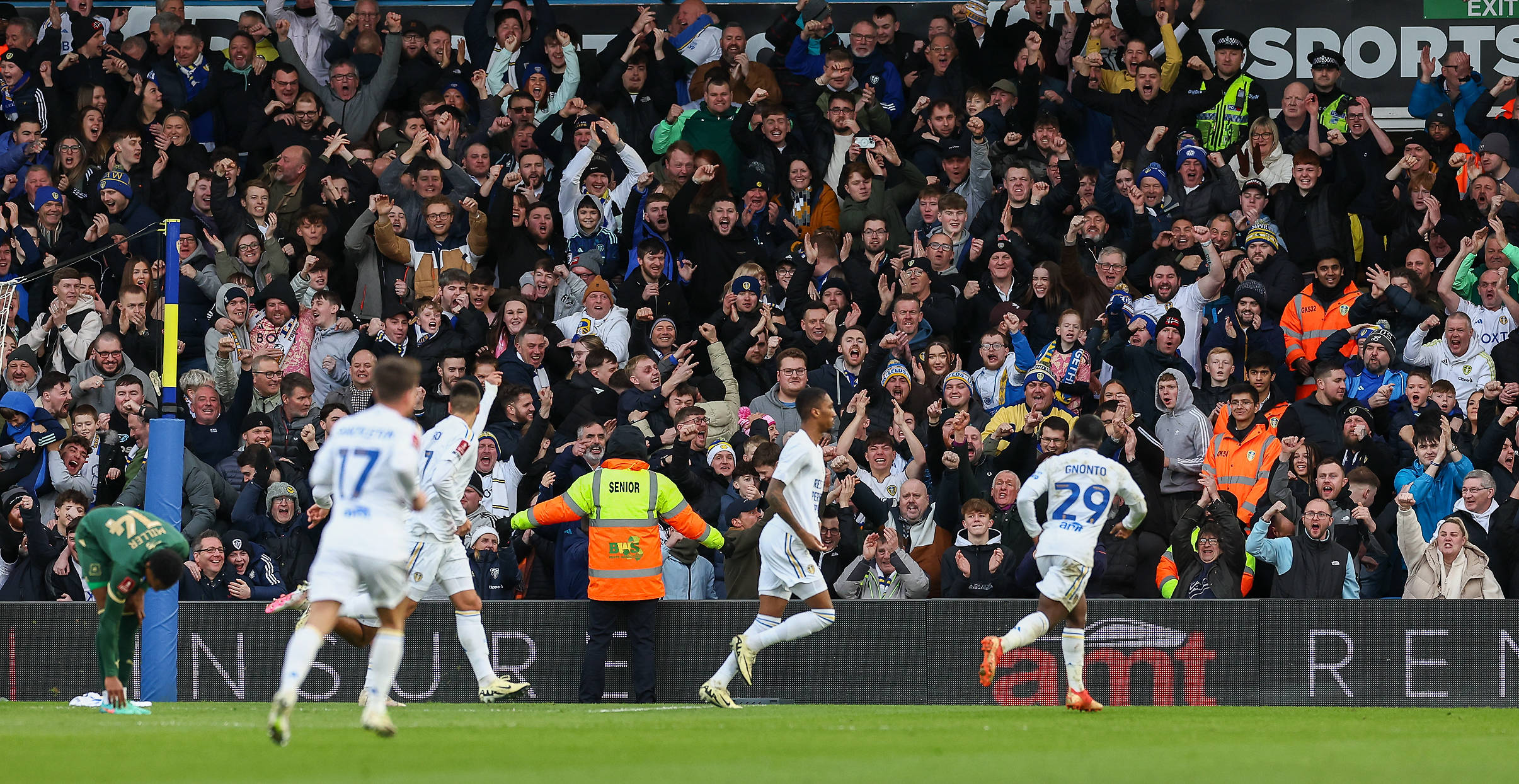 Leeds United players celebrate goal
