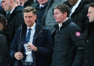 Oliver Glasner pictured next to Steve Parish watching his new team