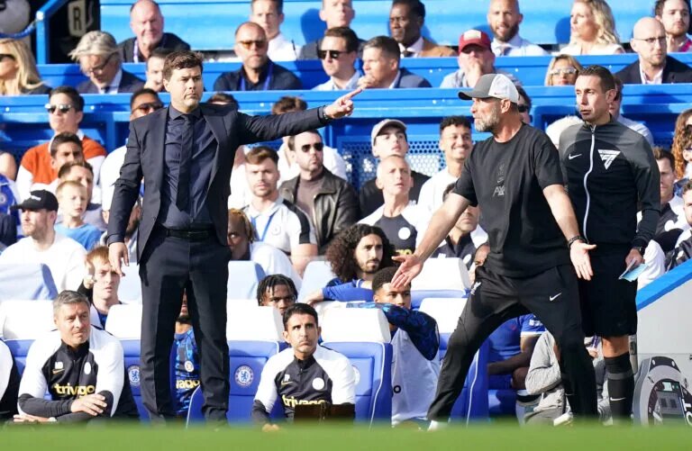 Mauricio Pochettino and Jurgen Klopp instruct their teams from the sidelines