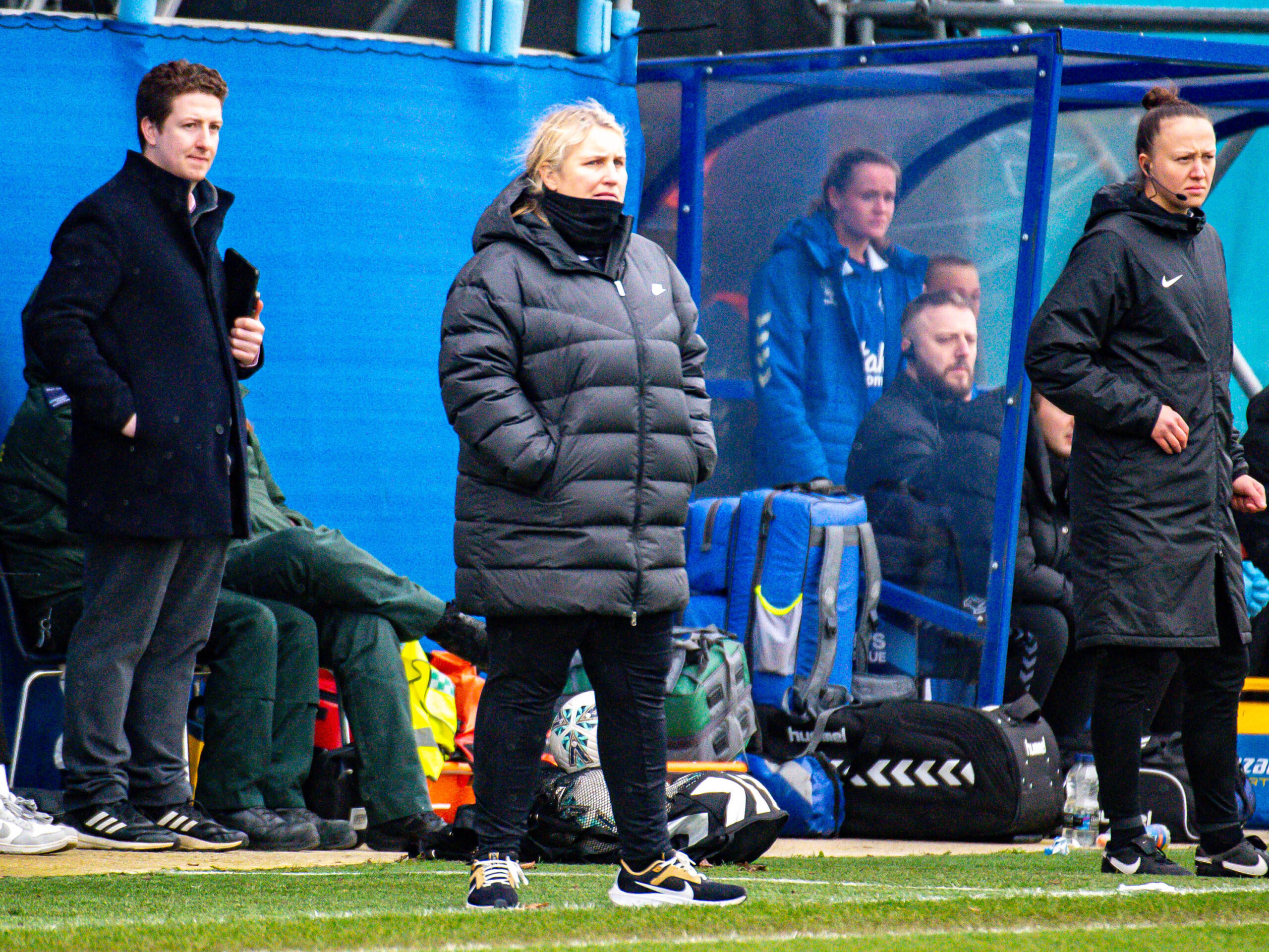 Emma Hayes watches her team in action from the sidelines