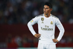 James Rodriguez looks on during a match with Real Madrid