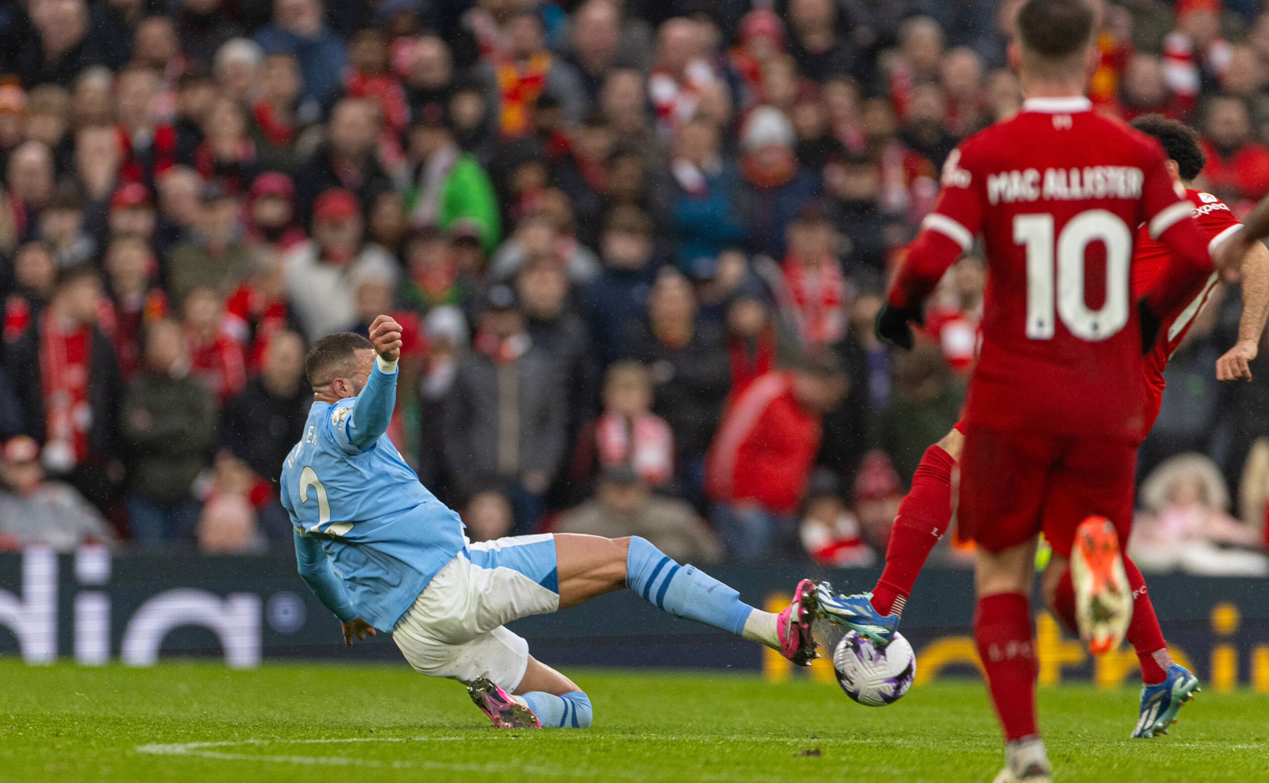 Manchester City defender Kyle Walker studs up challenge on Mohamed Salah