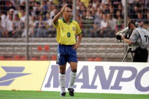 Ronaldo (R9) pictured playing for Brazil