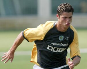 A young Cristiano Ronaldo shown training for Sporting Lisbon