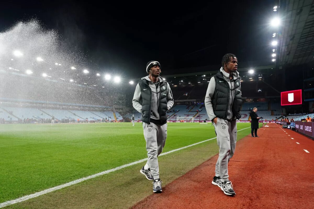 Noni Madueke and Carney Chukwuemeka arrive before a match