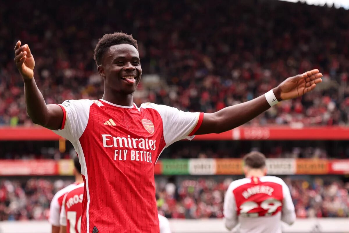 Arsenal winger Bukayo Saka celebrates after scoring against AFC Bournemouth in the Premier League