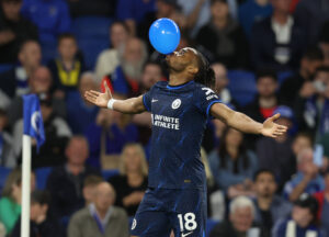 Christopher Nkunku's baloon celebration seen for the first time as a Chelsea player