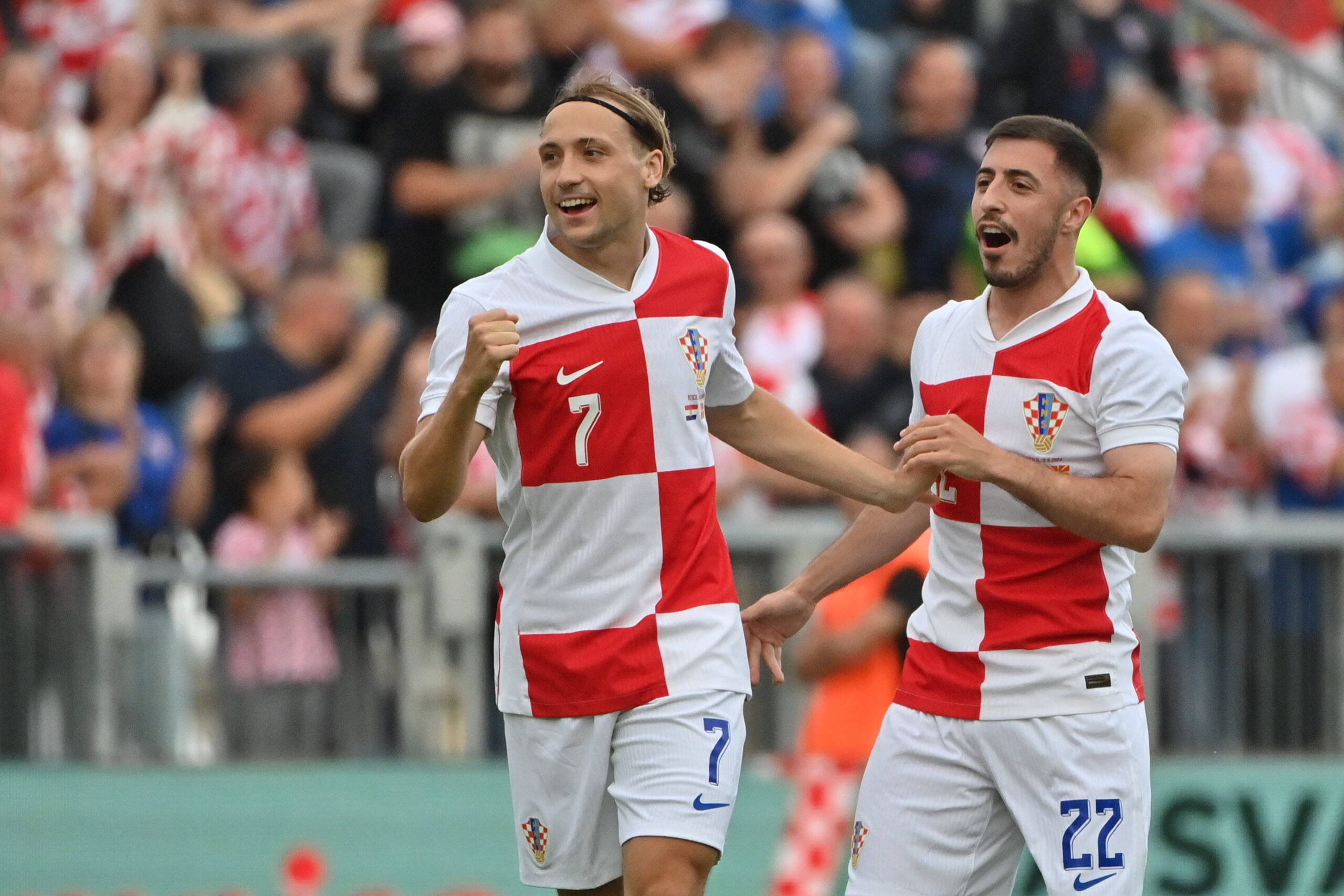 Croatian players celebrate during friendly with Portugal