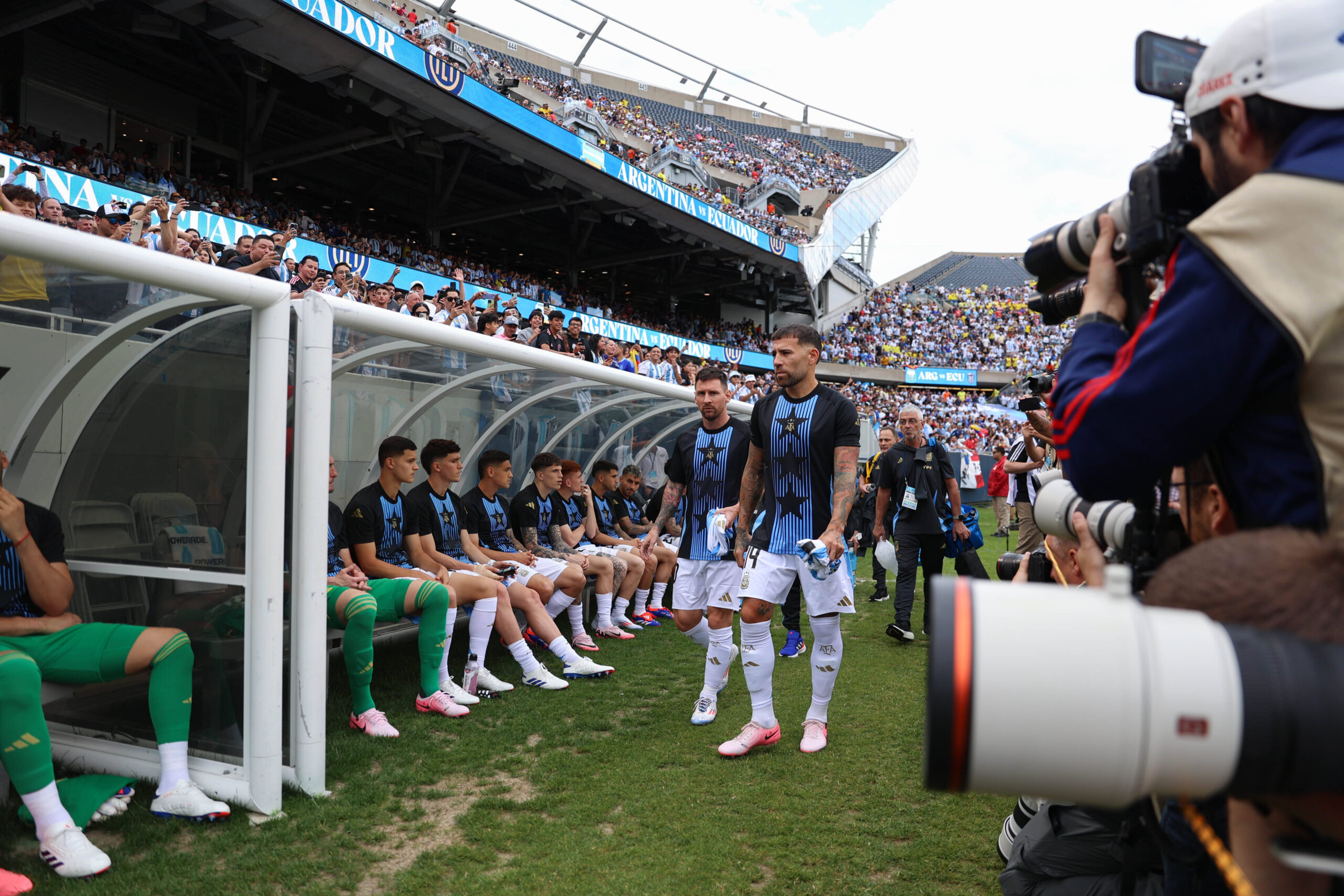 Argentina players make their way towards the bench for pre-tourament friendly