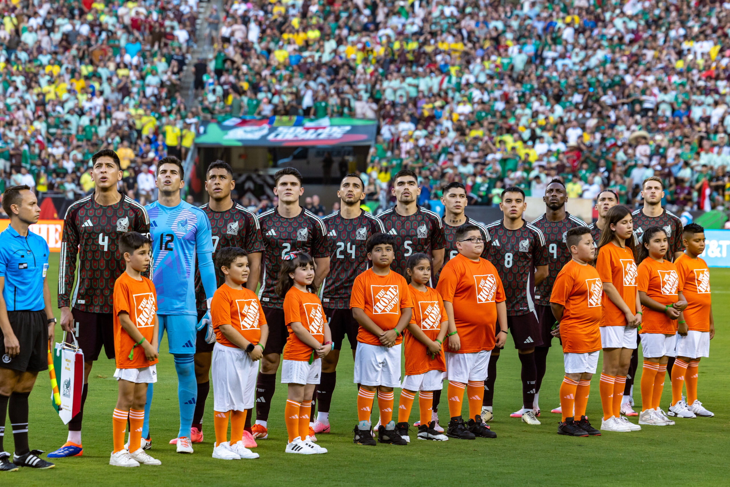 Mexico players line out for national anthem before friendly with Brazil