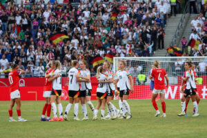 Germany Women's national football team celebrate win at end of Austria Euro qualifier