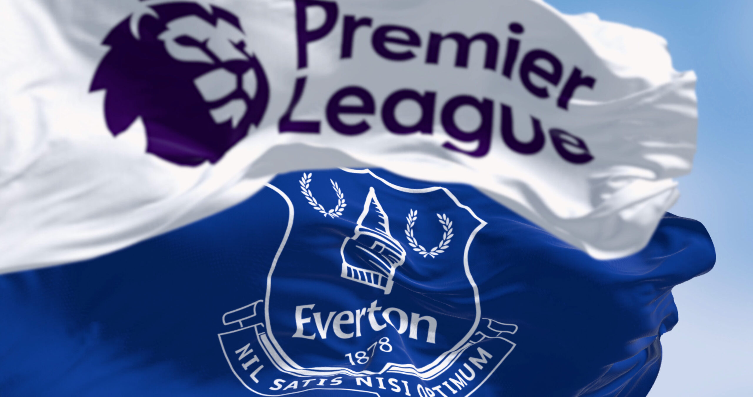 Everton logo shown on flag with Premier League banner