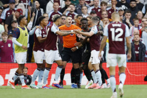 Aston Villa players clash with Arsenal squad