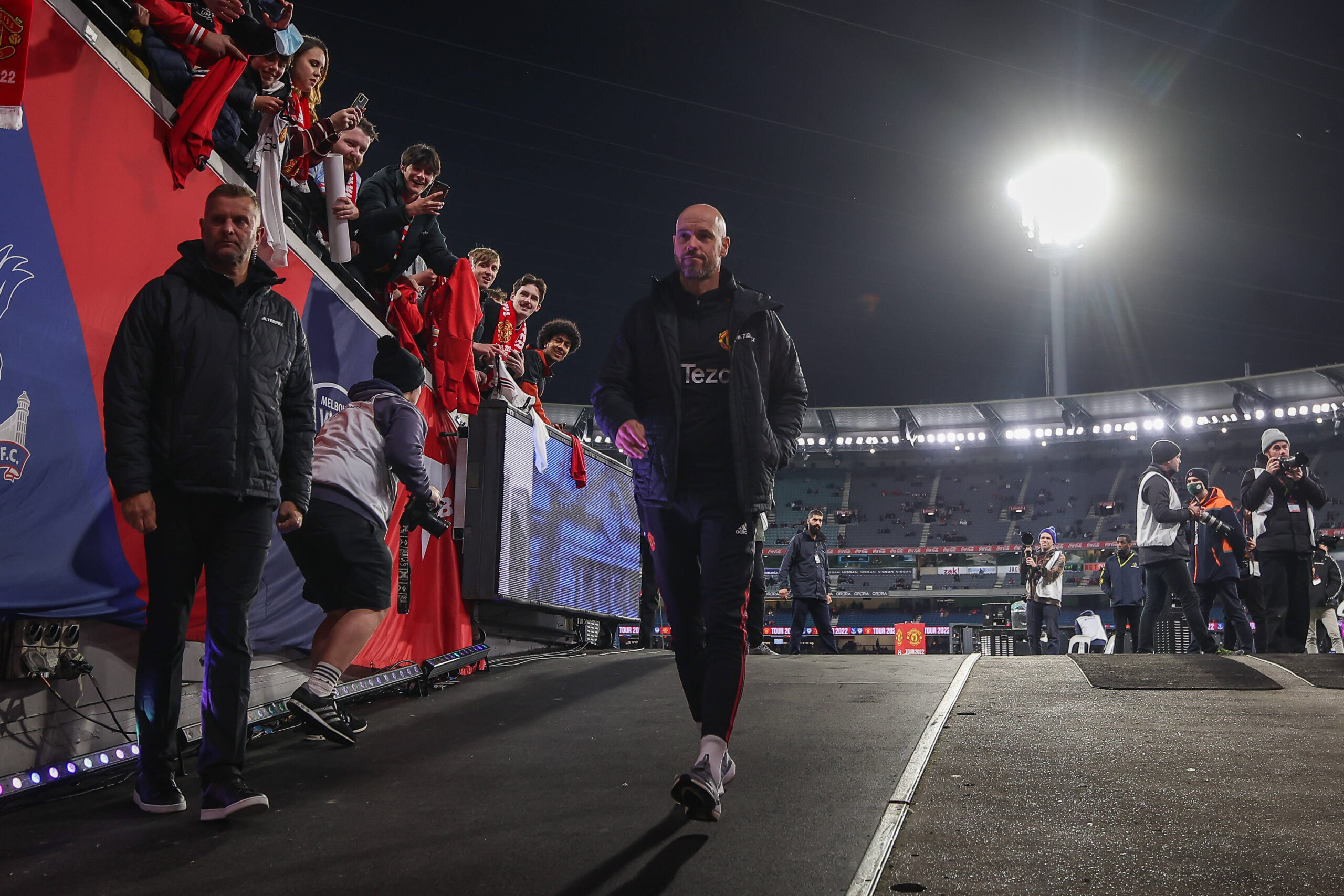 Erik ten hag pictured heading down the tunnel