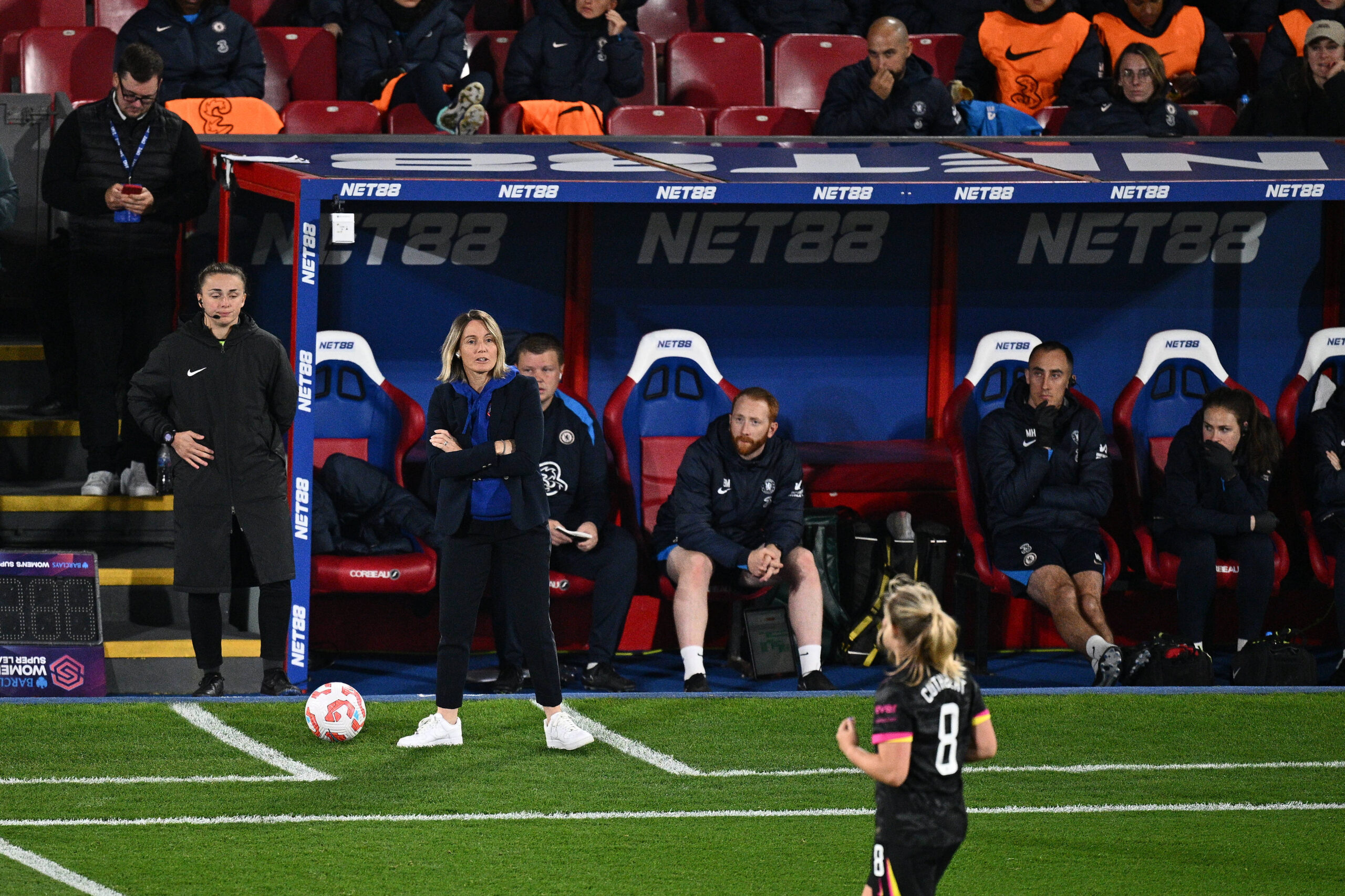 Sonia Bompasotr pictured in the dugout during Chelsea match