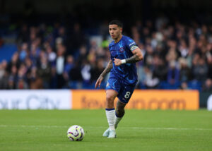 Enzo Fernandez Pictured on the ball for Chelsea