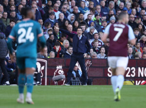 Unai Emery coaching Aston Villa from the sidelines