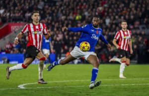 Beto preparing to strike the ball against Southampton