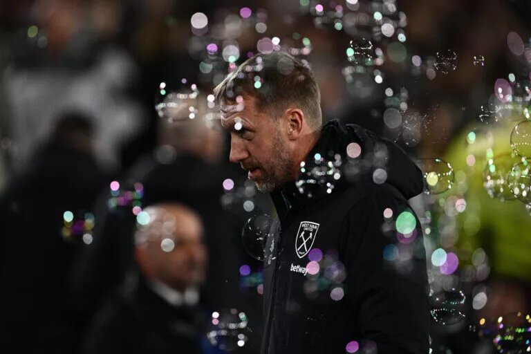 Graham Potter pictured surrounded by West Ham's trademark bubbles