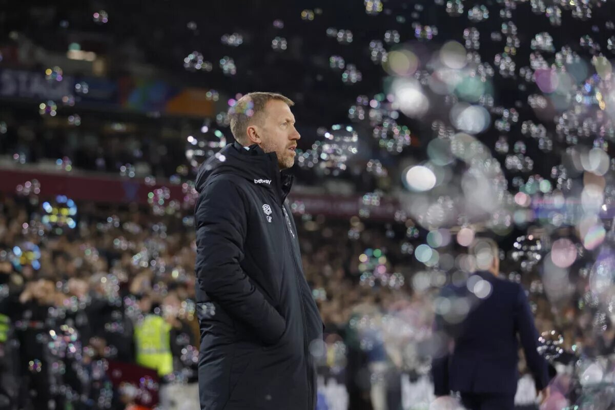 Graham Potter pictured on the sidelines for West Ham