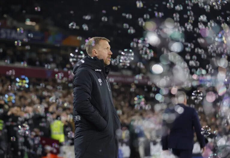 Graham Potter pictured on the sidelines for West Ham