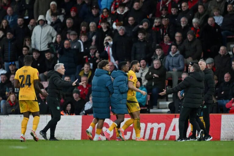 Matheus Cunha pictured being pulled away from altercation
