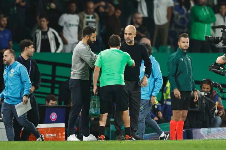 Manchester united confirmed lineup - image of Pep Guardiola and Ruben Amorim