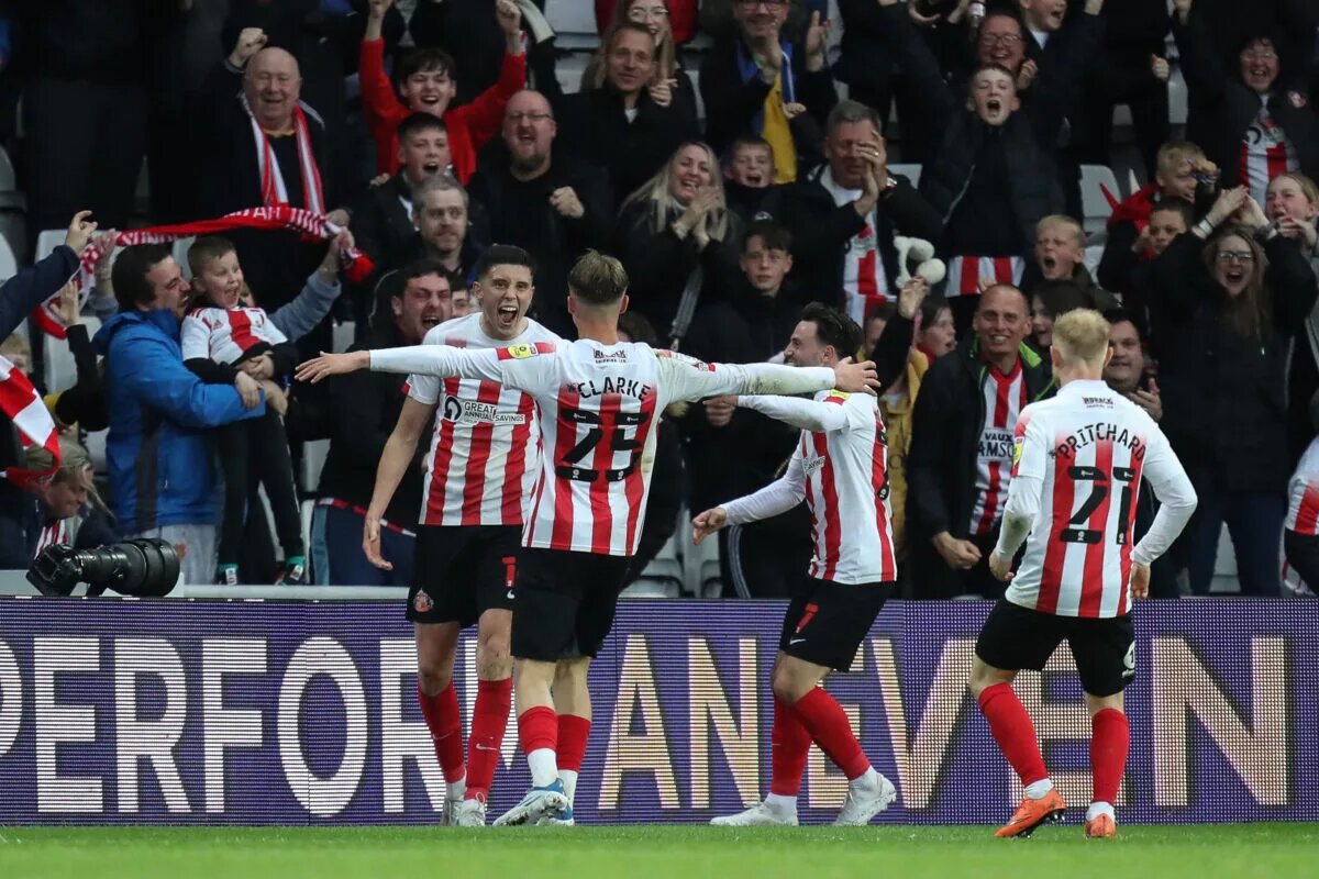 Sunderland's Playoff Semifinal 1st Leg history. Ross Stweart celebrates scoring against Sheffield Wednesday