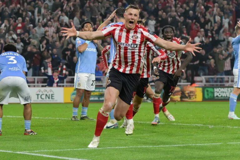 Dan Ballard celebrating the last minute winner against Coventry