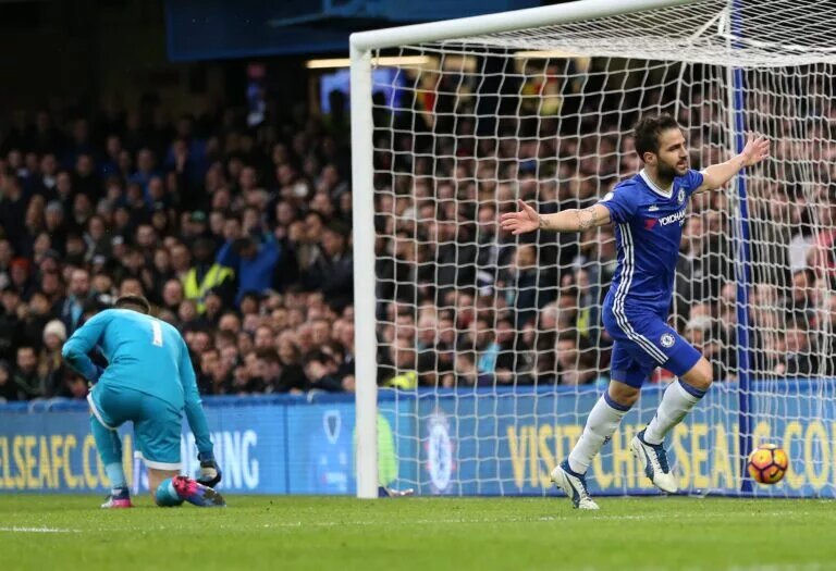 Best Chelsea players to wear Number 4 Jersey - image of Cesc Fabregas scoring a goal