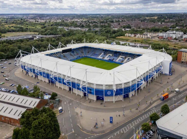 Leicester City FC An aerial view above the King Power Stadium, Leicester, England, United Kingdom on 5 July 2025