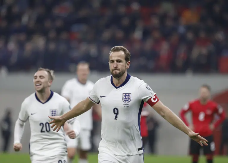 2026 World Cup: England s Harry Kane celebrate scoring during the FIFA World Cup, WM, Weltmeisterschaft, Fussball 2026 European qualification football match between Albania and England at the Air Albania stadium in Tirana, on November 16, 2025.