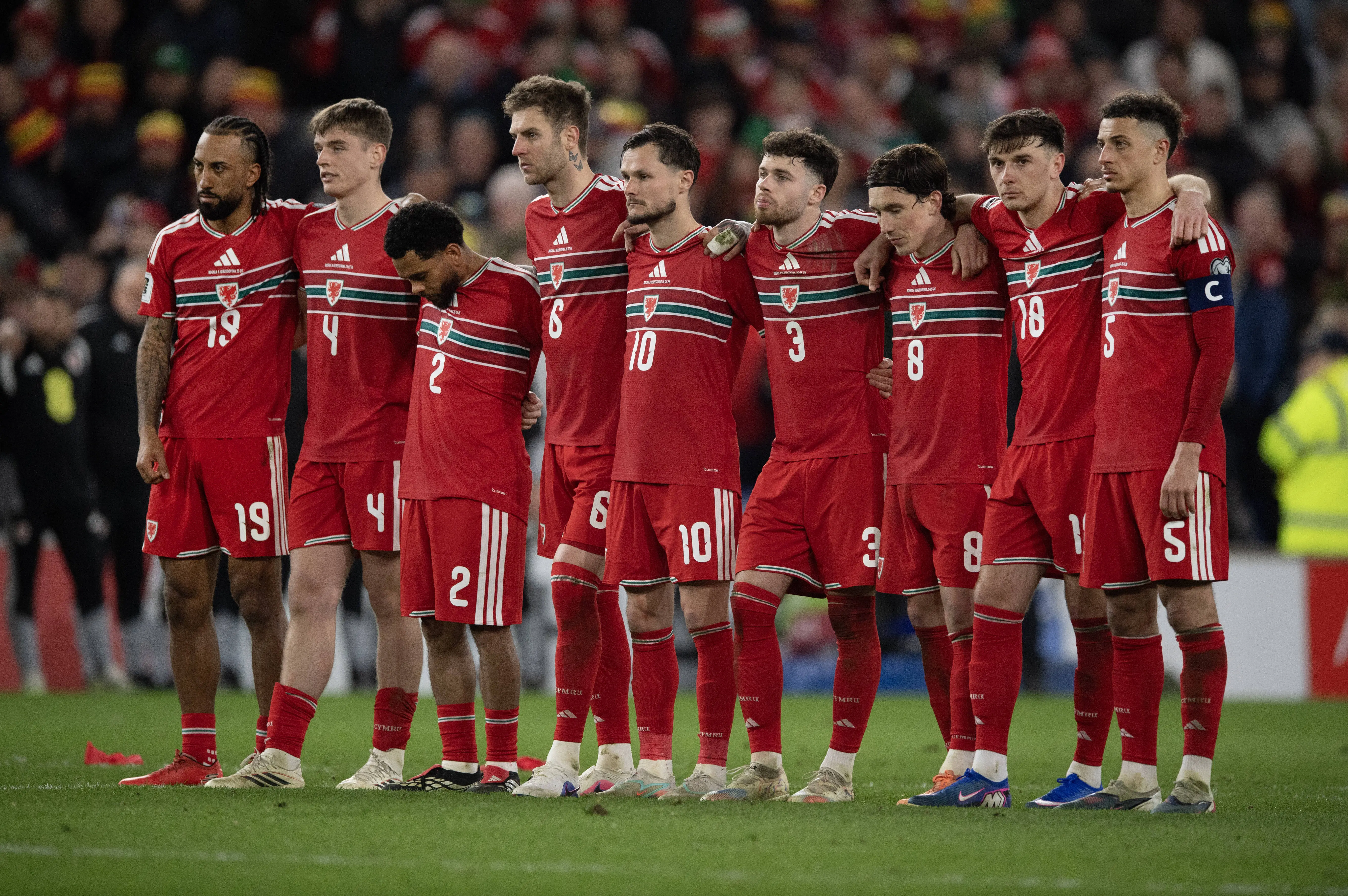 Harry Wilson playing for Wales with Leeds United's Ampadu and Rodon
