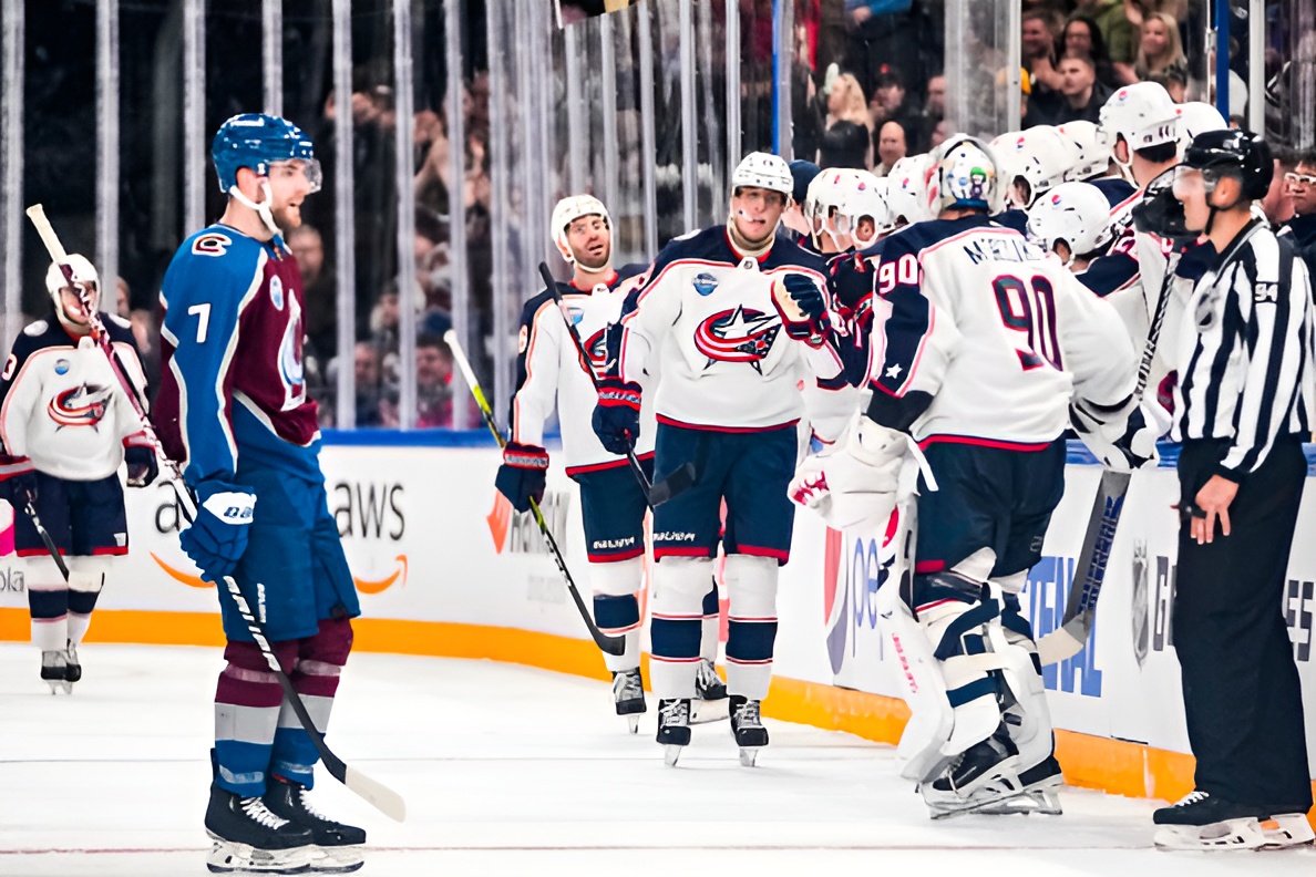 Patrik Laine of Columbus celebrates his goal during the 2022 NHL Global Series - Finland match between Columbus Blue Jackets and Colorado Avalanche at Nokia Arena on November 4, 2022 in Tampere, Finland.