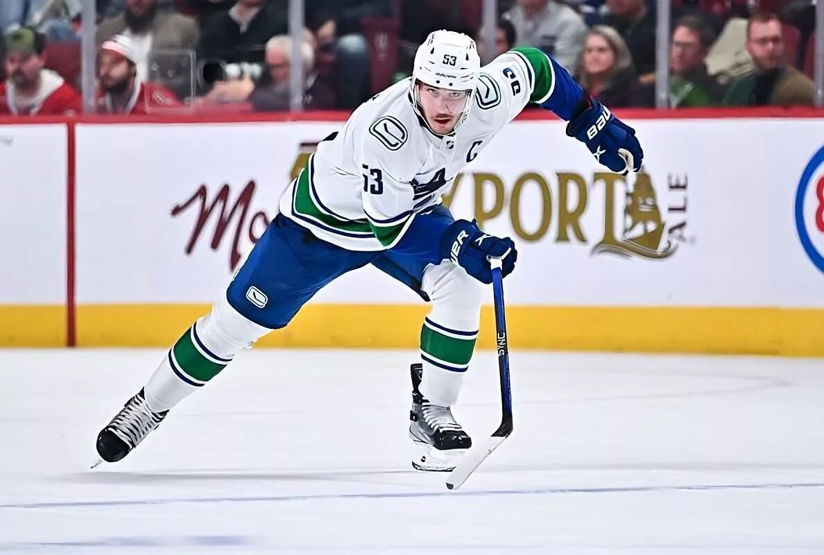 MONTREAL, CANADA - NOVEMBER 09: Bo Horvat #53 of the Vancouver Canucks skates against the Montreal Canadiens during the third period at Centre Bell on November 9, 2022 in Montreal, Quebec, Canada. The Montreal Canadiens defeated the Vancouver Canucks 5-2. (Photo by Minas Panagiotakis/Getty Images)
