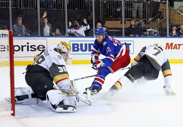 NEW YORK, NEW YORK - DECEMBER 17: Filip Chytil #72 of the New York Rangers skates against the Vegas Golden Knights at Madison Square Garden on December 17, 2021 in New York City. The Golden Knights defeated the Rangers 3-2 in the shootout. (Photo by Bruce Bennett/NHL/Getty Images)