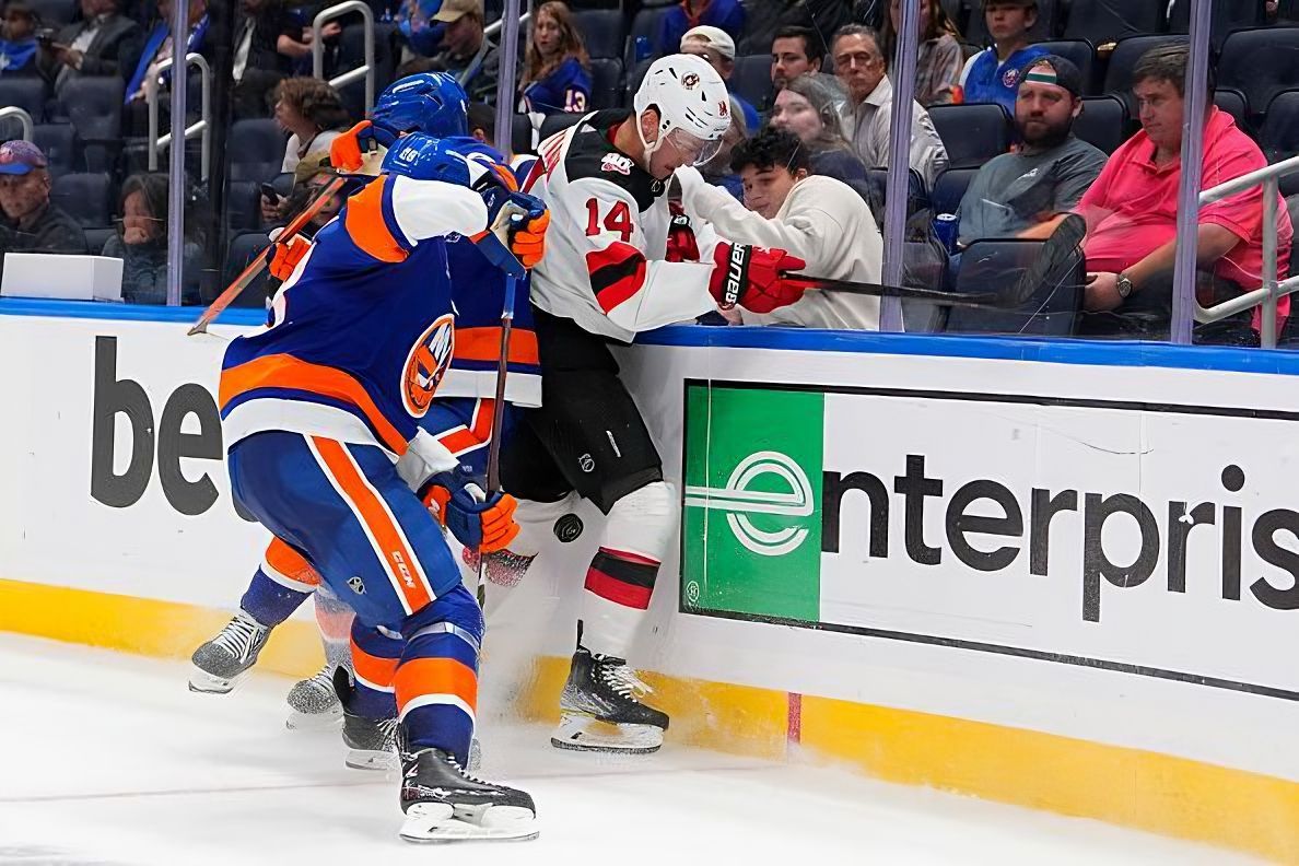 Two NHL Metropolitan division foes go at it as Islanders Romanov checks Devils Bastian