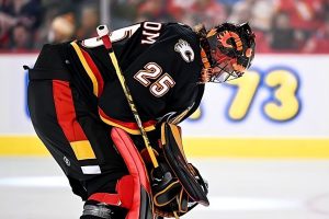 Calgary Flames goalie Jacob Markstrom wearing his #25 alternate "Blasty" jersey.