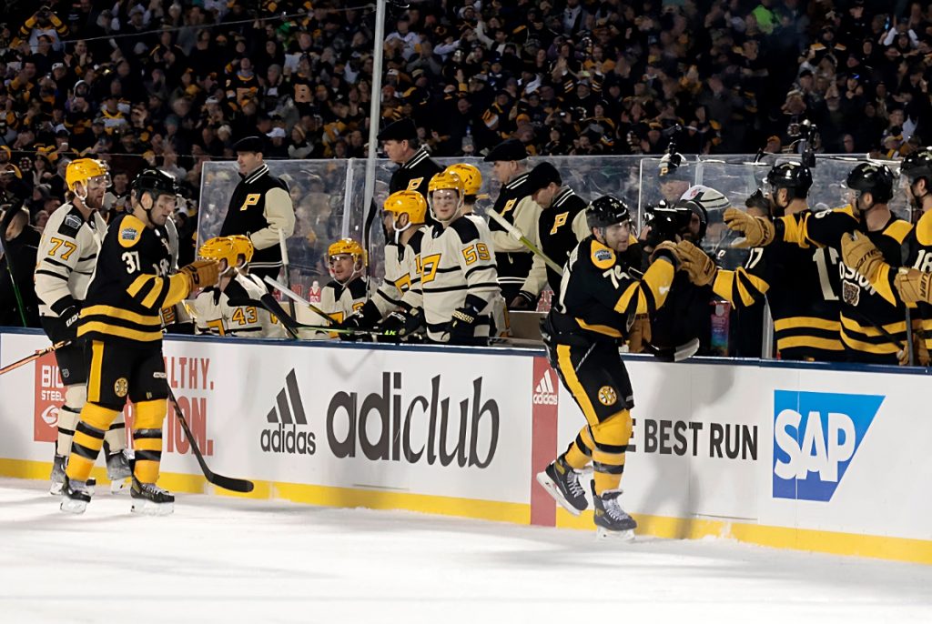 DeBrusk scores 2 in 3rd, Bruins beat Penguins in Winter Classic