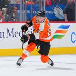 PHILADELPHIA, PA - NOVEMBER 29: Nick Seeler #24 of the Philadelphia Flyers shoots the puck against the New York Islanders at the Wells Fargo Center on November 29, 2022 in Philadelphia, Pennsylvania. (Photo by Mitchell Leff/Getty Images)