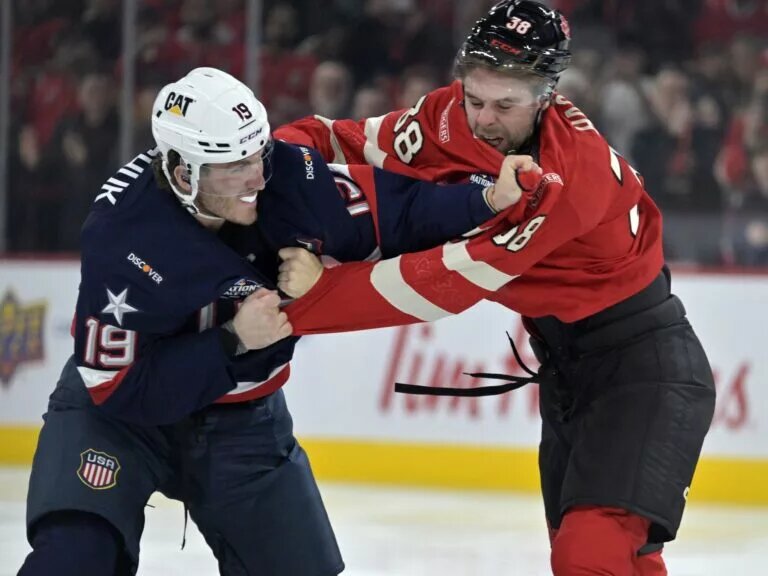 Canada vs USA Matthew Tkachuk fighting Brandon Hagel